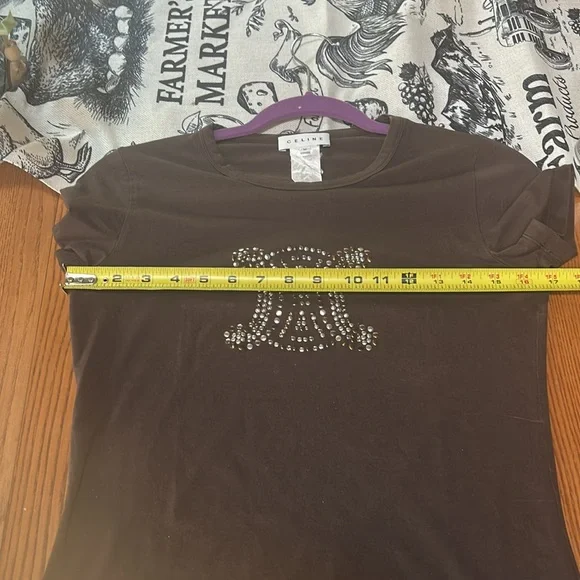 Celine Monogrammed Rhinestone T-shirt - Picture 4 of 6